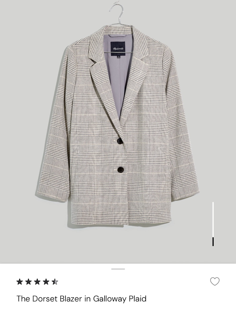 Madewell Plaid Blazer in Light Gray and White